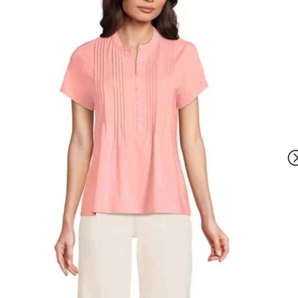 Lands End Women's Lightweight Jersey Button Pintuck Top